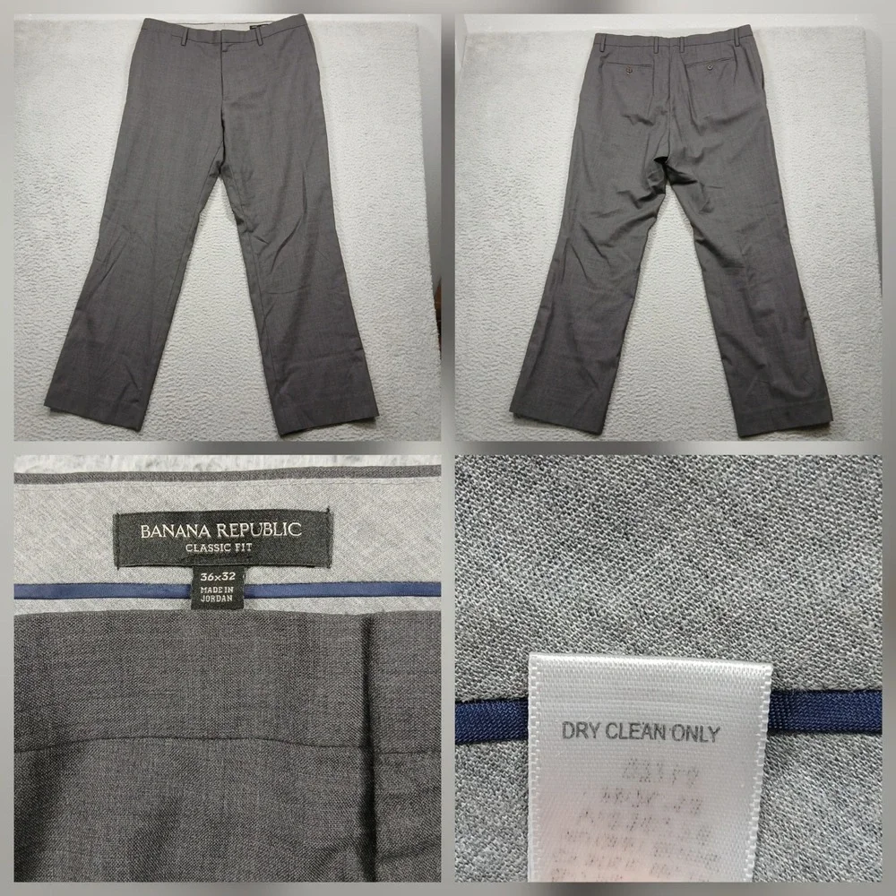 Banana Republic Dress Pants Mens 36x32 Gray Wool Classic‎ Fit Work